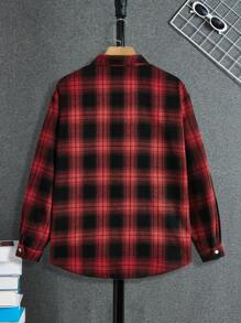 SHEIN Boys' Casual Checked Turn-down Collar Button-up Shirt - Red - View 2