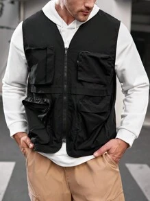 GENTILAND Woven Casual Cargo Vest Tank Top (plus Size Men) - Black - View 4