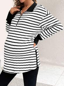 SHEIN Umstandsmode gestreifte Sweatshirt mit Halbzipper, für den Winter