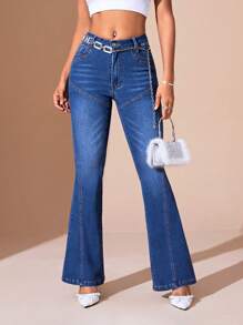 SHEIN BAE Women's Flare Leg Jeans - Blue - View 3