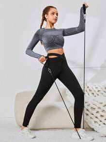 SHEIN Teen Girls' Solid Knit Cross Waist Sports Pants