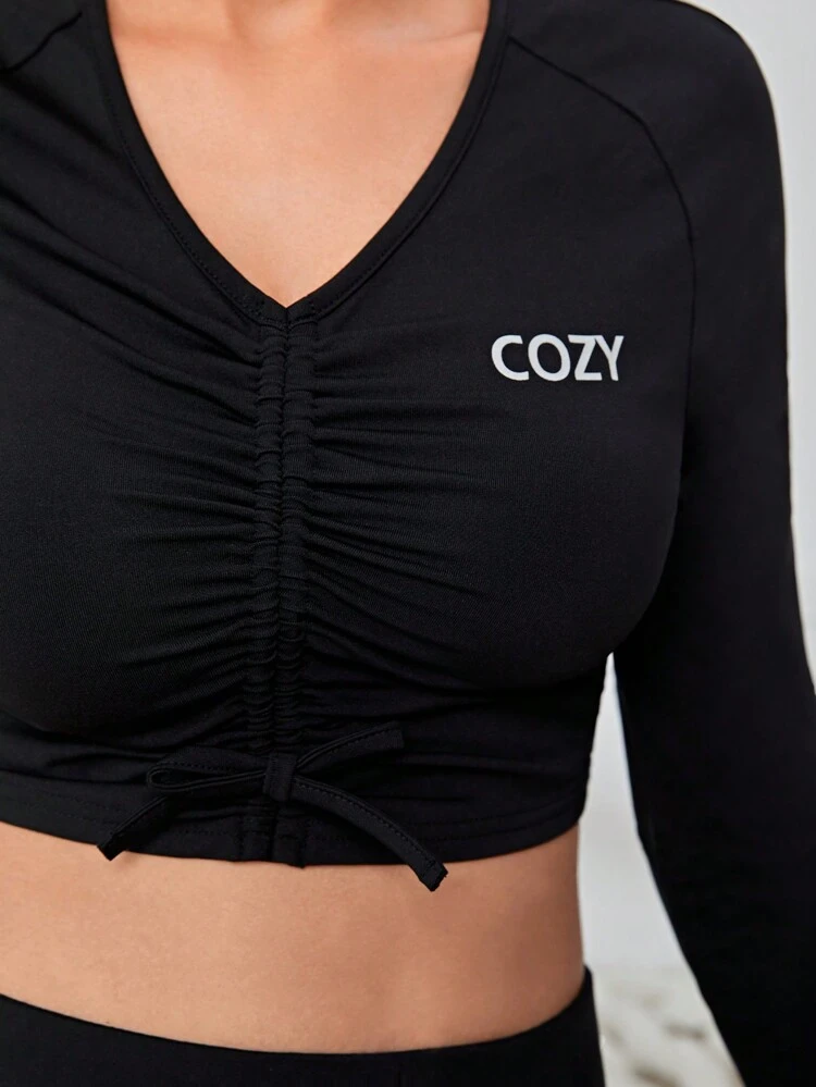 Teen Girls' Knitted Letter Pattern Ruffle Trim T-Shirt And Pants Sportswear Set