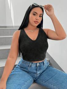 SHEIN EZwear 女士加大號貼身短款背心 - 黑色 - 查看 3