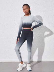 SHEIN Girls' Gradient Long Sleeve Sportswear Set