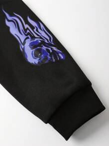 Manfinity EMRG Lỏng lẻo phù hợp Nam Sọ Đầu & Lá thư In áo có mũ Lông cừu Khóa kéo-lên Hoodie - màu đen - Xem 3