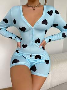 رومبير نوم مطبوعة بنمط قلب - الأزرق - مشاهدة 4