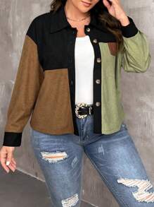 SHEIN Franclia 大碼顏色區塊垂肩夾克 - 彩色 - 查看 4