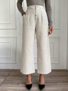 EURMUSE Women's Button Front Pants - Beige - View 4