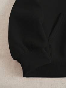 INAWLY Moderiktig lös sporttröja med huva och träningsbyxor, tvådelad uppsättning för damer, vår/höst Fritidsdragsko, ficka långärmad lös svart axeltröja Träningsbyxor Tvådelade kläder för kvinnor, vardagskläder - Svart - Visa 8