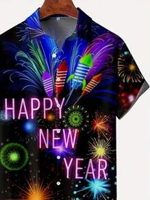 Men's Fireworks And Letter Print Shirt - Multicolor - View 5