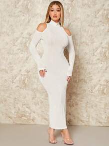 SHEIN SXY Sexy Clubwear Cold Shoulder Hollow Out Bodycon Dress - White - View 5