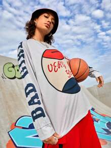 Streetz SHEIN Sport Của phụ nữ Lỏng lẻo phù hợp Tay áo dài Điền kinh Áo thun - Nhiều màu - Xem 4