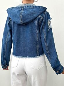 EURMUSE Women's Ripped Denim Jacket - Medium Wash - View 2