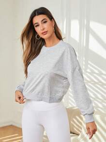 SHEIN Sports 字母图案落肩运动长袖卫衣 秋季卫衣 - 淺灰色 - 查看 6