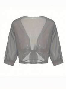 Women Blouses Simpul Sheer Dasi Depan Plain - Grey - View 2