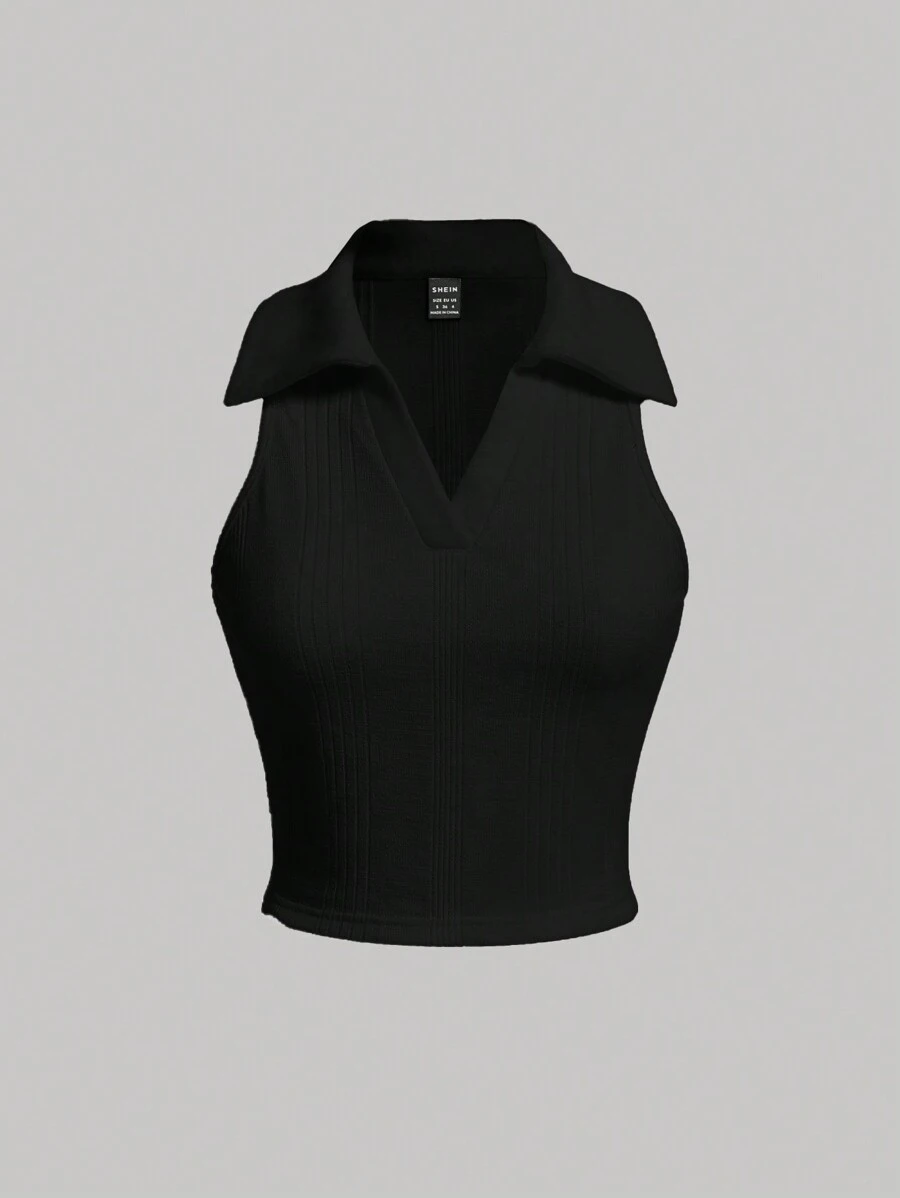 SHEIN MOD Của phụ nữ Màu thuần Vòng cổ Áo vest - màu đen - Xem 1