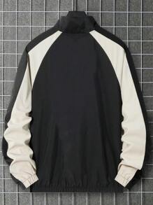 Manfinity Homme 宽松男士立领插肩袖夹克，前拉链设计，适合外出朋友穿着的长袖拼色棒球轻便户外风衣，适合送给朋友、丈夫、男朋友的礼物，男士半拉链套头衫 - 深灰色 - 查看 2