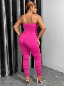 SHEIN SXY Plus Size Strapless Jumpsuit With Pleats