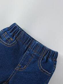 SHEIN 女童休閒可愛豹紋印花粉色長袖t恤和甜美酷炫豹紋拼接刺繡牛仔喇叭褲套裝 - 粉色 - 查看 7