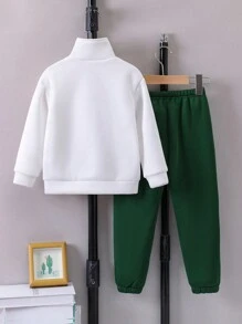 SHEIN 男童字母印花拉链半开襟卫衣和运动裤两件套 - 彩色 - 查看 2