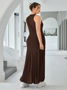 SHEIN Essnce 大尺寸女士棕色露肩圓領連衣裙 - 咖啡棕 - 查看 2