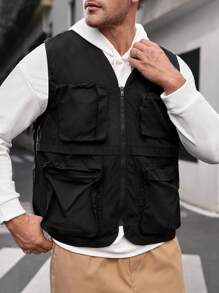 GENTILAND Woven Casual Cargo Vest Tank Top (plus Size Men) - Black - View 5