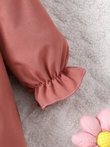 SHEIN Baby Girl'S Bowknot Decorated Ruffled Hem Dress With Bowknot Detail - Pink - View 5