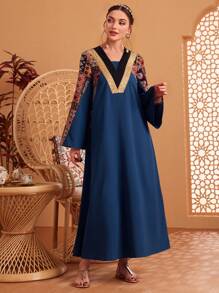 Al Najma Ladies' Patchwork Printed Long Sleeve Arab Dress