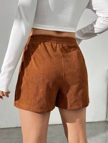 SHEIN EZwear Women's Elastic Waist Shorts - Rust Brown - View 2