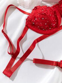 SHEIN Red Sexy Classic Cut Out Spaghetti Strap Micro Crop Lingerie Set Medium Stretch Fabric - Red - View 6