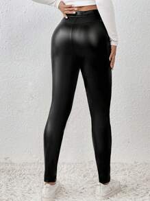 SHEIN Frenchy Women's Solid Color Skinny Long Pants Winter Black Casual