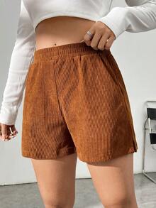 SHEIN EZwear Women's Elastic Waist Shorts - Rust Brown - View 5