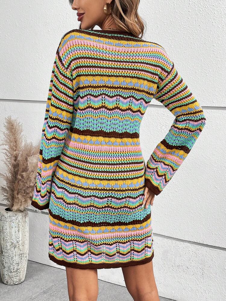 Hollow Knitted Striped Sweater Dress