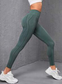 Women's High Waist Sports Leggings - Green - View 1