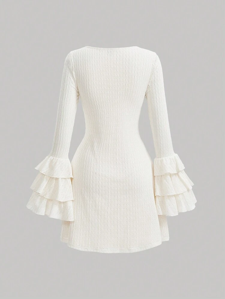 V-neck Multi-layered Sleeve Women's Dress