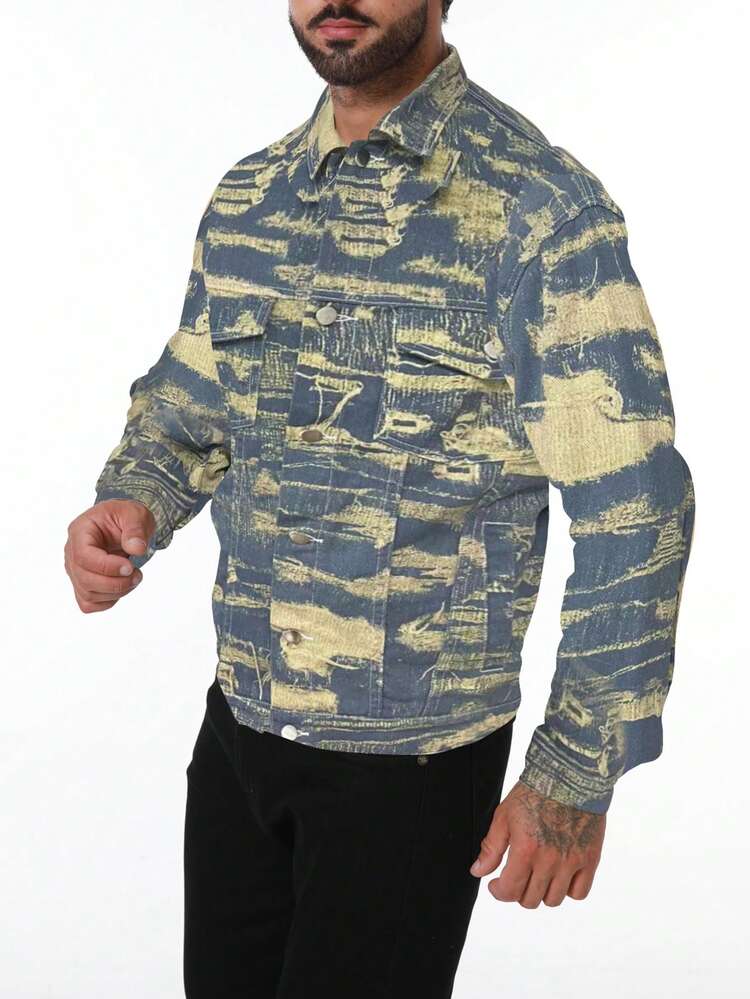Men's Loose Fit Printed Denim Jacket