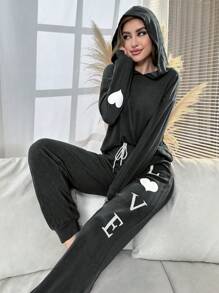 Ladies Letter Love Pattern Casual Homewear Set - Dark Grey - View 1