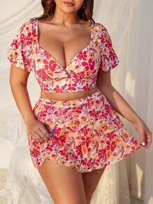 Swim Mod Summer Beach Women's Plus Size All Over Print Bikini Set (Full Body) - Multicolor - View 3