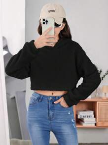 Teen Girls' Y2k Short Teddy Sweatshirt - Black - View 3