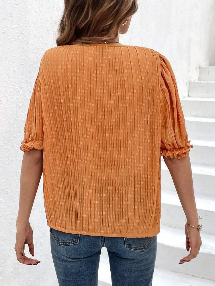 Women's Polka Dot V-neck Ruffle Shirt