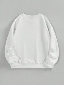 SHEIN EZwear Của phụ nữ Kích thước lớn Hoạt hình In Thả vai Áo nỉ - trắng - Xem 2