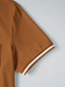 Manfinity Homme Polo Para Hombre Con Detalles En Colores Contrastantes - Marrón - Ver 4