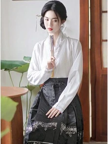 新中式日常宮廷風格女裝上衣,蝙蝠袖款式（漢服春節漢服） - 白色 - 查看 6