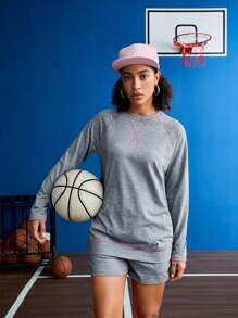 Gameset SHEIN Sport Women's Contrast Color Topstitched Loose Casual Sports Suit - Grey - View 3