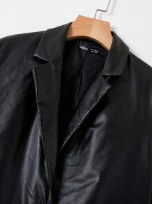 SHEIN EZwear Khẩu hiệu & Đồ họa Hoạt hình chất liệu da PU Áo vest - màu đen - Xem 3