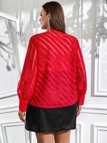 SHEIN Clasi Kích thước lớn Cà vạt Lưới Tay áo dài Áo sơ mi - Đỏ - Xem 2