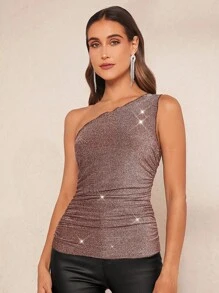 SHEIN Clasi Của phụ nữ Bất đối xứng Vòng cổ Không tay Áo - Bụi hồng - Xem 4