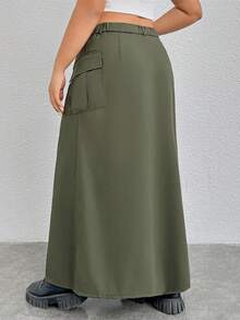 SHEIN EZwear Plus Size Utility Split Skirt - Army Green - View 2