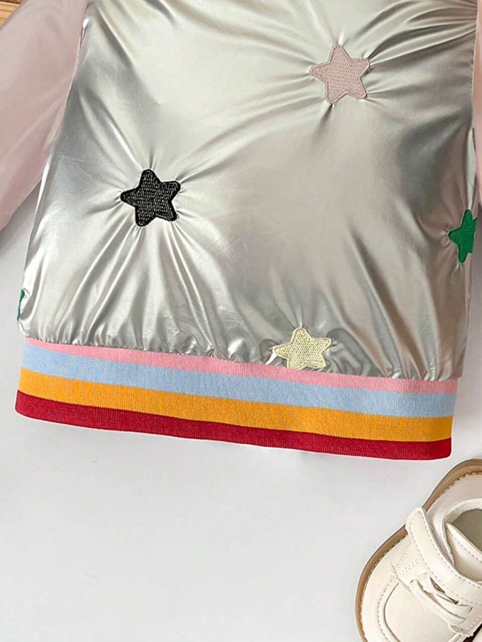 2023 Fall/winter Baby Girls' Baseball Jacket In Simple Color Block Design, Warm And Cozy