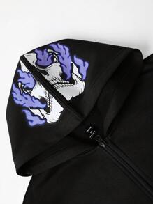 Manfinity EMRG Lỏng lẻo phù hợp Nam Sọ Đầu & Lá thư In áo có mũ Lông cừu Khóa kéo-lên Hoodie - màu đen - Xem 4